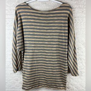 CABI Prep Polish Tan Gray Striped Lightweight Top 3/4 Dolman Sleeve Sz M Preppy